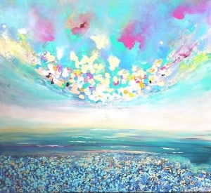 הציור מצויר בשפכטלים, כל הים והשמים בולטים עם צבע מעל לבד, ציור מיוחד וקסום, משרה אוירה מרגיעה וצבעונית.